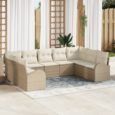 Juego de Sofá de Jardín de 9 Piezas con Co cushions Beige Poliratán | Foro24.es | Tu tienda online para hogar, jardín y más Foro24.es
