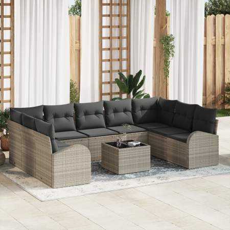 Conjunto de Sofá de Jardín de 10 Piezas con Cojines Ratán Gris Poli | Foro24.es | Tu tienda online para hogar, jardín y más Foro24.es