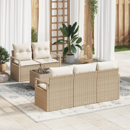 Conjunto de Sofá de Jardín de 6 Piezas con Cojines Beige de Ratán Poliéster | Foro24.es | Tu tienda online para hogar, jardín y más Foro24.es