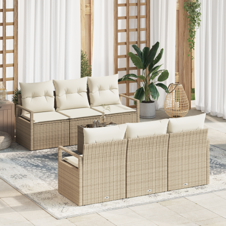 Set de Sofá de Jardín  de 7 Piezas con Cojines Beige Ratán Sintético | Foro24.es | Tu tienda online para hogar, jardín y más Foro24.es