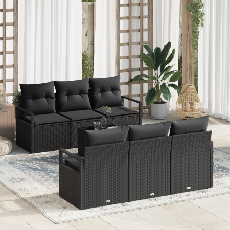 Conjunto de Sofá de Jardín de 7 Piezas  con Cojines Negro Poliratán | Foro24.es | Tu tienda online para hogar, jardín y más Foro24.es