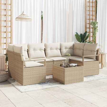 Juego de sofá de jardín de 7 piezas con cojines Beige Ratán Sintético | Foro24.es | Tu tienda online para hogar, jardín y más Foro24.es