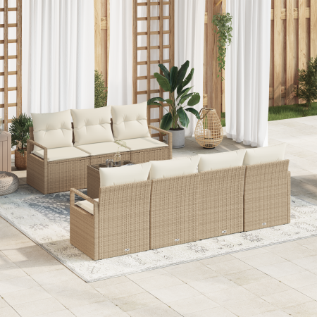 Set de Sofá de Jardín de 8 Piezas  con Cojines Beige de Ratán de Poliéster | Foro24.es | Tu tienda online para hogar, jardín y más Foro24.es