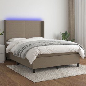 Cama box spring colchón y luces LED tela gris taupe 140x200 cm Cama box spring colchón y luces LED tela gris taupe 140x200 cm