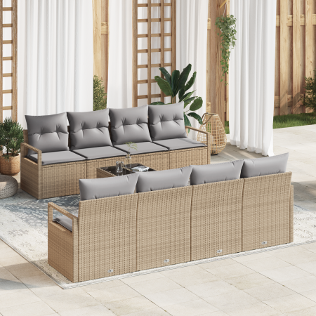 Juego de Sofá de Jardín  de 9 Piezas con Cojines Beige Ratán Sintético | Foro24.es | Tu tienda online para hogar, jardín y más Foro24.es