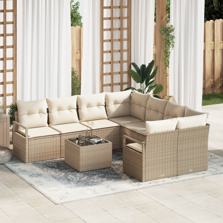 Conjunto de Sofá de Jardín de 9 Piezas con Cojines Beige Ratán Sintético | Foro24.es | Tu tienda online para hogar, jardín y más Foro24.es