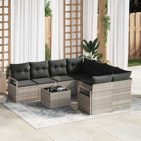 Juego de Sofá de Jardín de 9 Piezas  con Cojines Gris Claro de Ratán Polímero | Foro24.es | Tu tienda online para hogar, jardín y más Foro24.es