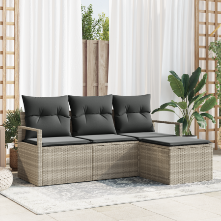 Conjunto de Sofá de Jardín  de 4 Piezas con Cojines Gris Claro Ratán Polimérico | Foro24.es | Tu tienda online para hogar, jardín y más Foro24.es