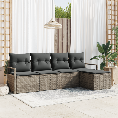 Conjunto de Sofá de Jardín Modular de 5 Piezas con Cojines Gris Ratán Poliéster | Foro24.es | Tu tienda online para hogar, jardín y más Foro24.es