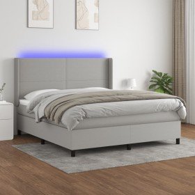 Cama box spring colchón y luces LED tela gris claro 160x200 cm en Camas y somieres | Comprar online en Foro24