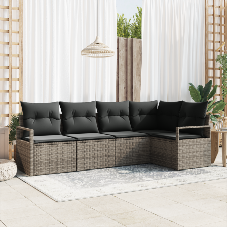 Conjunto de Sofá de Jardín de 5 Piezas con Cojines Gris Ratán Poliéster | Foro24.es | Tu tienda online para hogar, jardín y más Foro24.es