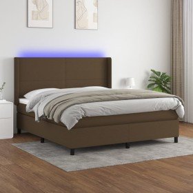 Cama box spring colchón luces LED tela marrón oscuro 160x200cm Cama box spring colchón luces LED tela marrón oscuro 160x200cm