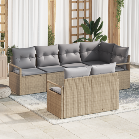 Conjunto de Sofá de Jardín de 7 Piezas con Cojines Beige Ratán Sintético by , Outdoor sofas - Ref: Foro24-3346420, Price: 509...