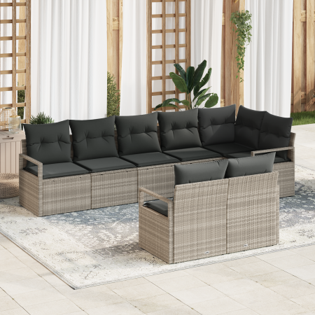 Set de Sofás de Jardín  de 8 piezas con Cojines Gris Claro de Ratán de Poliéster | Foro24.es | Tu tienda online para hogar, jardín y más Foro24.es
