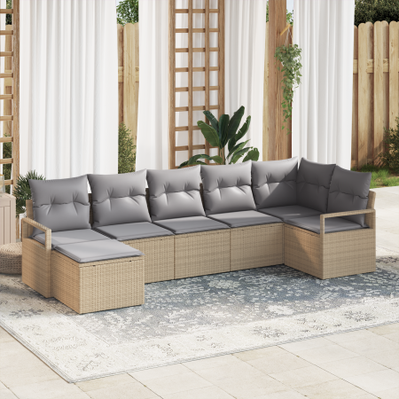 Juego de sofá de jardín de 7 piezas con cojines Beige Ratán sintético von , Outdoor-Sofas - Ref: Foro24-3346470, Preis: 435,5...