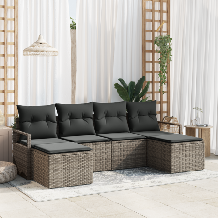 Conjunto de Sofá de Jardín  de 6 Piezas con Cojines Gris Poliratán | Foro24.es | Tu tienda online para hogar, jardín y más Foro24.es