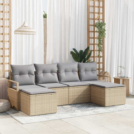 Conjunto de Sofá de Jardín  de 6 Piezas con Cojines Beige Ratán Poliéster | Foro24.es | Tu tienda online para hogar, jardín y más Foro24.es