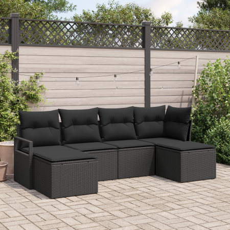 Conjunto Sofá Jardín 6 Piezas con Cojines Ratán Poliéster Negro | Foro24.es | Tu tienda online para hogar, jardín y más Foro24.es