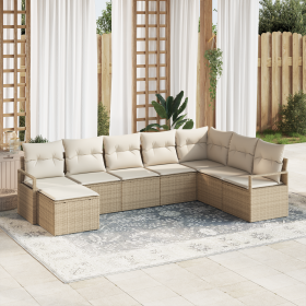 Conjunto de Sofá de Jardín de 8 Piezas con Cojines Beige Ratán Polietileno by , Outdoor sofas - Ref: Foro24-3346501, Price: 5...