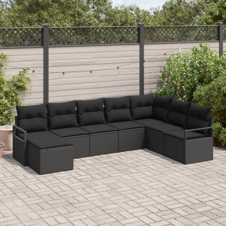Conjunto de Sofá de Jardín  de 8 Piezas con Cojines Ratán Poliéster Negro | Foro24.es | Tu tienda online para hogar, jardín y más Foro24.es
