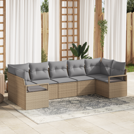 Juego de Sofá de Jardín  de 7 piezas con Cojines Beige Poliratán | Foro24.es | Tu tienda online para hogar, jardín y más Foro24.es