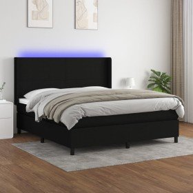 Cama box spring colchón y luces LED tela negro 180x200 cm Cama box spring colchón y luces LED tela negro 180x200 cm