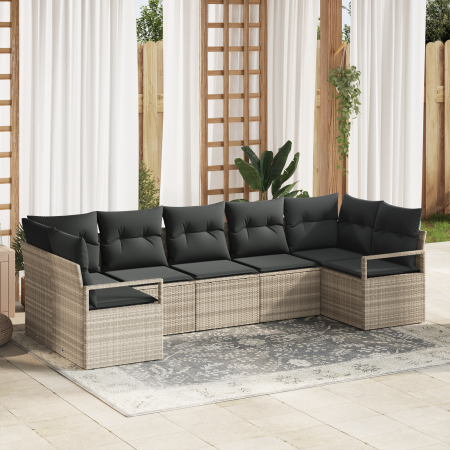Conjunto de Sofá de Jardín  de 7 Piezas con Cojines Gris Claro de Ratán Sintético | Foro24.es | Tu tienda online para hogar, jardín y más Foro24.es