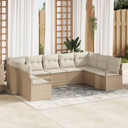 Conjunto de Sofá de Jardín de 9 Piezas con Cojines Beige Rattán Polipropileno von , Outdoor-Sofas - Ref: Foro24-3346541, Prei...