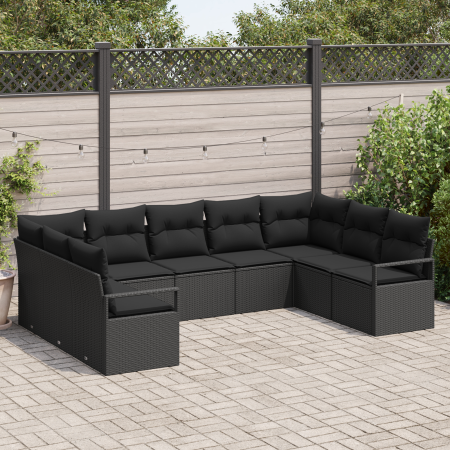 Set de Sofá de Jardín  de 9 Piezas con Cojines de Poliratán Negro | Foro24.es | Tu tienda online para hogar, jardín y más Foro24.es