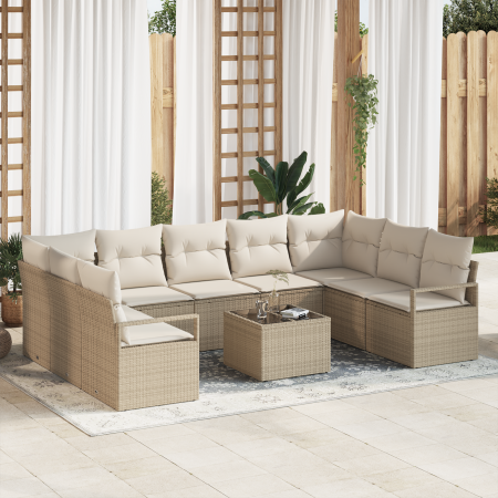 Juego de Sofás de Jardín de 10 Piezas con Cojines Marrón de Poliratán von , Outdoor-Sofas - Ref: Foro24-3346551, Preis: 634,1...