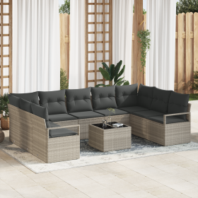 Juego de Sofá de Jardín de 10 Piezas con Cojines Ratán Poliéster Gris de , Sofás de exterior - Ref: Foro24-3346552, Precio: 6...