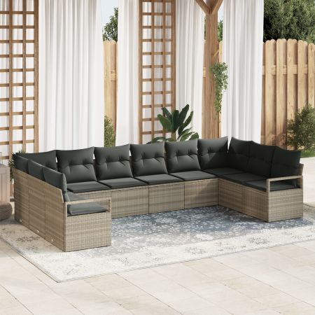 Conjunto de sofá de jardín  de 10 piezas con cojines gris claro ratán poliéster | Foro24.es | Tu tienda online para hogar, jardín y más Foro24.es