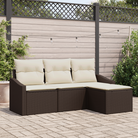 Juego de Sofá de Jardín de 4 Piezas con Cojines en Ratán Poliéster Marrón by , Outdoor sofas - Ref: Foro24-3346668, Price: 25...