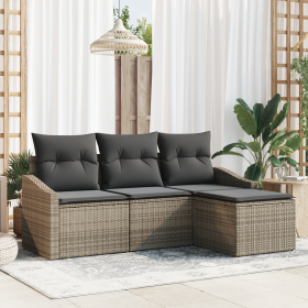 Conjunto de Sofá de Jardín de 4 Piezas con Cojines Gris Polietileno Ratán von , Outdoor-Sofas - Ref: Foro24-3346669, Preis: 2...