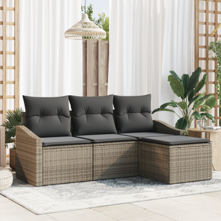 Conjunto de Sofá de Jardín de 4 Piezas con Cojines Gris Polietileno Ratán von , Outdoor-Sofas - Ref: Foro24-3346669, Preis: 2...