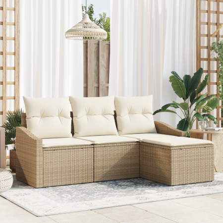 Juego de Sofás de Jardín de 4 Piezas con Cojines Beige de Ratán Poliéster by , Outdoor sofas - Ref: Foro24-3346671, Price: 26...