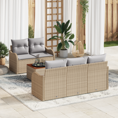 Conjunto de Sofá de Jardín de 6 Piezas con Cojines Beige de Poliratán Acacia de , Sofás de exterior - Ref: Foro24-3347392, Pr...