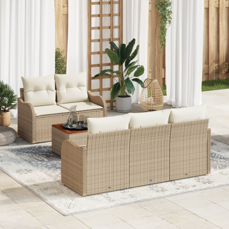 Juego de Sofá de Jardín de 6 Piezas con Cojines Beige Ratán de Polímero Acacia | Foro24.es | Tu tienda online para hogar, jardín y más Foro24.es