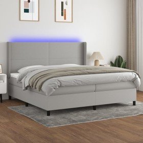 Cama box spring con colchón tela y LED gris claro 200x200 cm Cama box spring con colchón tela y LED gris claro 200x200 cm