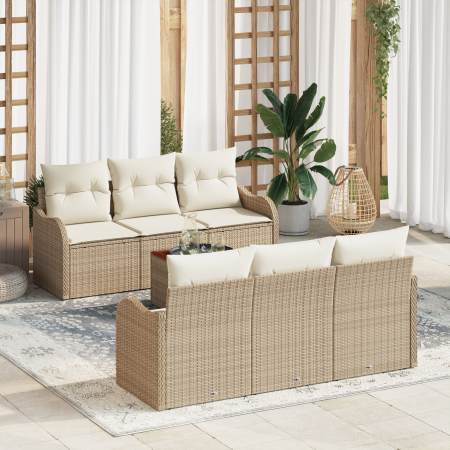 Conjunto de sofá de jardín de 7 piezas con cojines Beige Poli Ratán Acacia by , Outdoor sofas - Ref: Foro24-3347400, Price: 4...