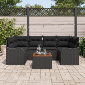 Conjunto de Sofás de Jardín de 7 Piezas con Cojines Negro Ratán Poliéster Acacia von , Outdoor-Sofas - Ref: Foro24-3347408, P...