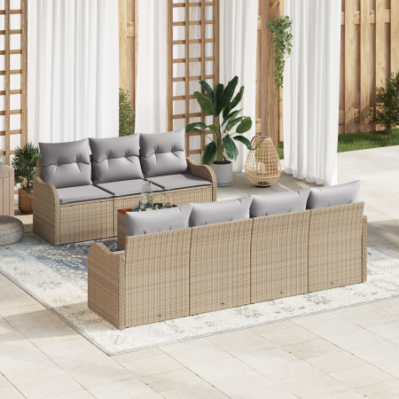 Juego de Sofás de Jardín de 8 Piezas con Cojines Beige Ratán Poliéster Acacia von , Outdoor-Sofas - Ref: Foro24-3347413, Prei...