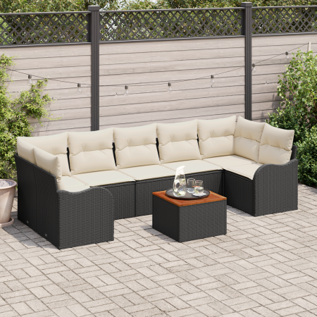 Conjunto de Sofá de Jardín de 8 Piezas con Cojines  Negro Poliratán Acacia | Foro24.es | Tu tienda online para hogar, jardín y más Foro24.es