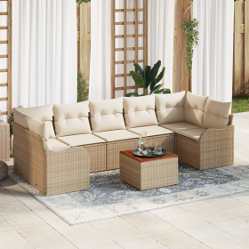 Conjunto de Sofá de Jardín de 8 Piezas con Cojines Beige Ratán Poliéster Acacia von , Outdoor-Sofas - Ref: Foro24-3347421, Pr...