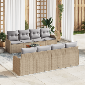 Juego de Sofá de Jardín de 9 Piezas con Cojines Beige de Poliratán Acacia von , Outdoor-Sofas - Ref: Foro24-3347427, Preis: 5...