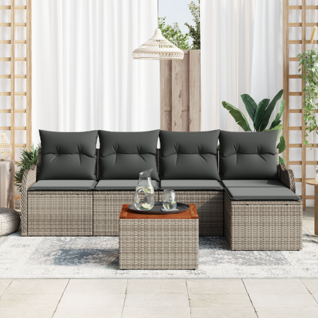 Juego de Sofás de Jardín de 6 Piezas con Cojines en Gris Ratán Sintético Acacia | Foro24.es | Tu tienda online para hogar, jardín y más Foro24.es