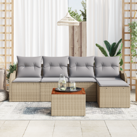 Conjunto de Sofá de Jardín de 6 Piezas con Cojines Beige Poliratán Acacia von , Outdoor-Sofas - Ref: Foro24-3347441, Preis: 3...