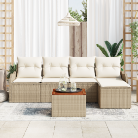 Juego de Sofá de Jardín de 6 Piezas con Cojines Beige de Poliratán Acacia de , Sofás de exterior - Ref: Foro24-3347442, Preci...