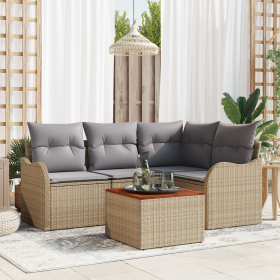 Juego de Sofá de Jardín de 5 Piezas con Cojines Beige de Poliratán y Acacia by , Outdoor sofas - Ref: Foro24-3347448, Price: ...