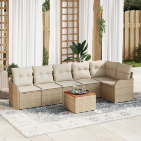 Juego de Sofá de Jardín de 7 Piezas con CoJines Beige de Poliratán de Acacia by , Outdoor sofas - Ref: Foro24-3347463, Price:...